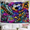 1pc Tapestry Street Art Collage Featuring Soccer Ball, Sneakers, Skateboard, Headphones, And Crown in Vibrant Graffiti Style