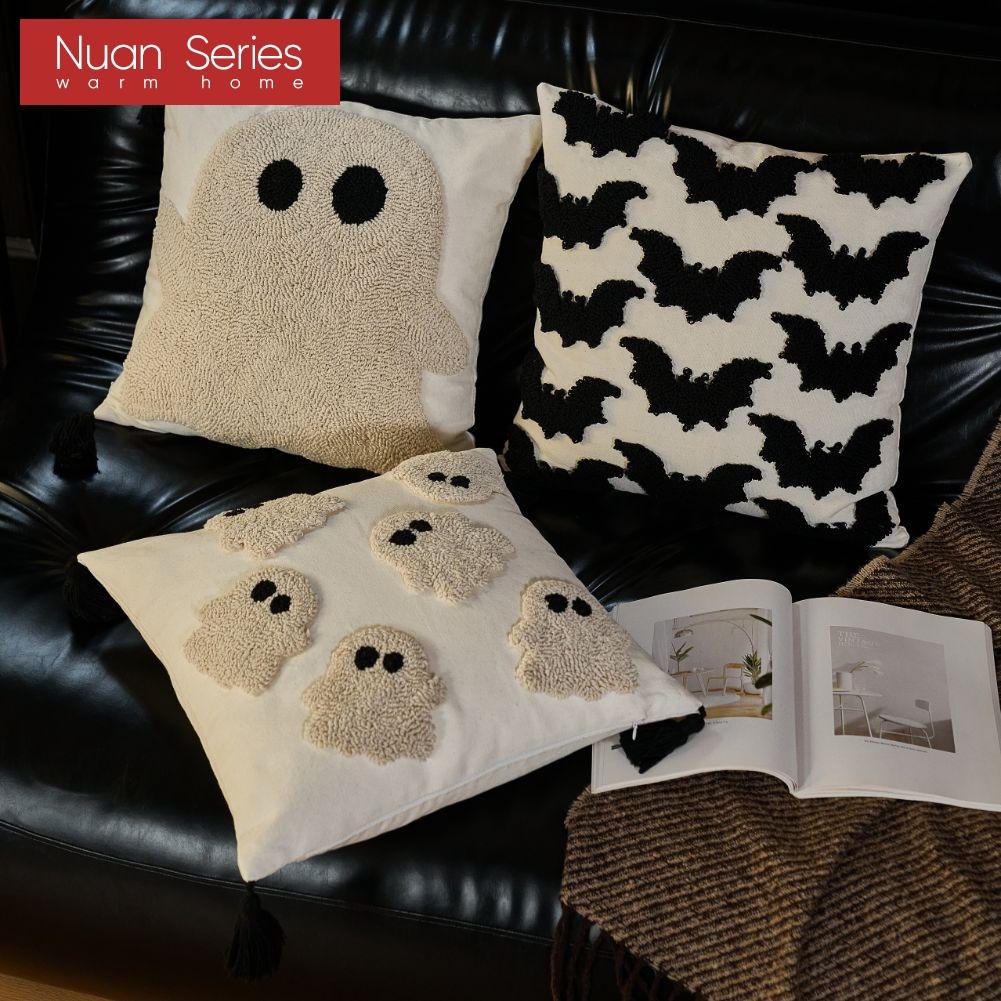 1PC Nuan Series Halloween Cartoon Pattern Pillowcase with Polyester Cotton Embroidered Cushion Cover for Sofa Living Room Bedroom Home Decor