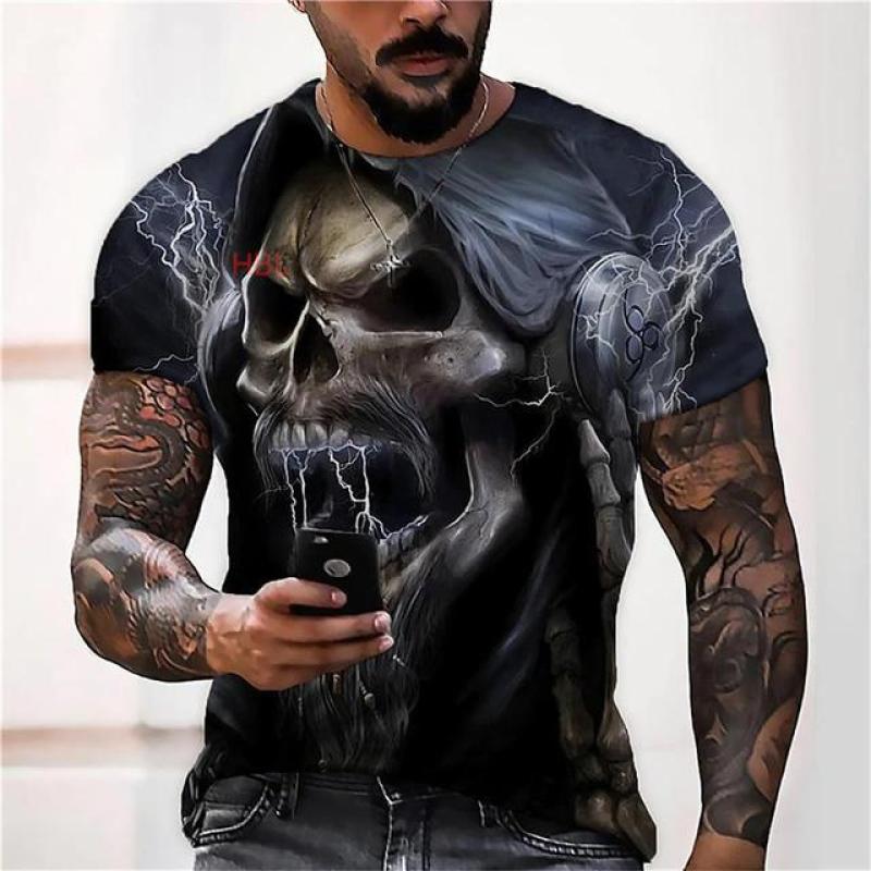 Skull Reaper Pattern T-shirt 3D Men's Street Printing Horror Series T-shirt Summer Fashion Fun Men's Plus Size T-shirt