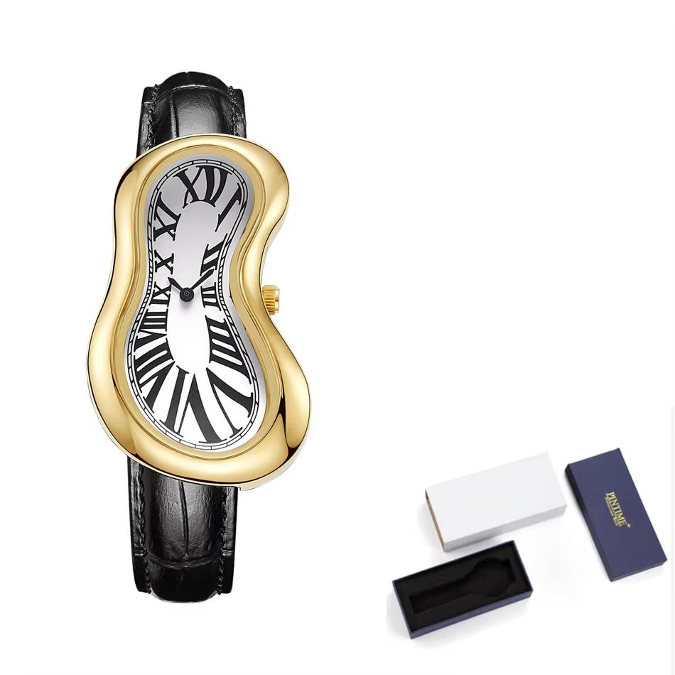 New Y2K Fashion Creative Men Women Soft Melting Silver Watch Luxury Streetstyle Irregular Shape Dial Unique Design Quartz Watch