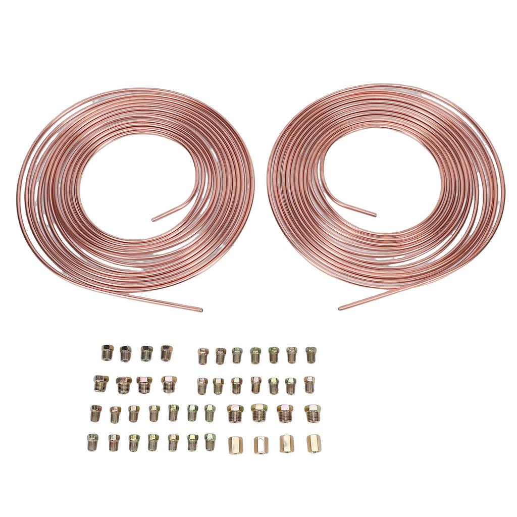2 Sets 25Ft 3 16in Brake Line Tubing Kit with 32 Fittings 4 Connectors 8 Nuts Galvanized Alloy Brake Line Roll for