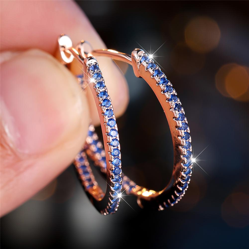 Cute Small Green Blue Red Zircon Stone Hoop Earrings For Women Charm Female Rose Gold Color Wedding Jewelry Gift