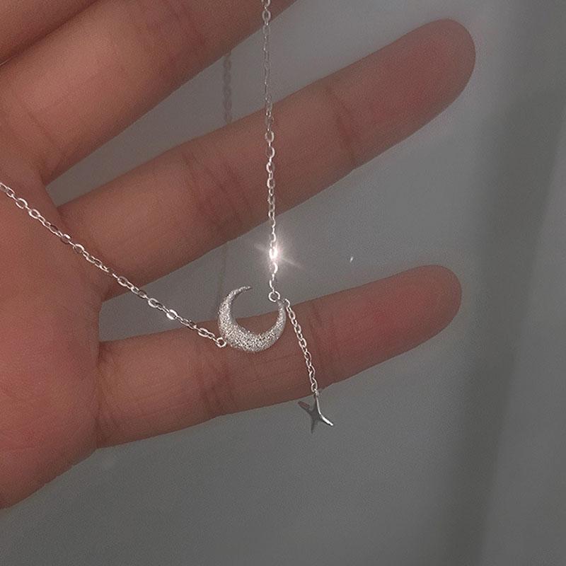 

New 925 Sterling Silver Star Moon Necklace Simple Personality Charm Choker Birthday Gift for Women Exquisite Jewelry Accessories платиновый
