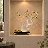 Crystal and Alloy Ornament Elegant Tone Ginkgo Sculpture with Base Refined for Office Desk, Console