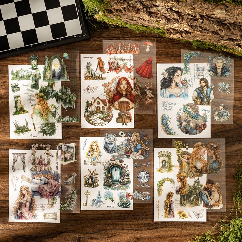 Fairy Tale Retro Scenery Stickers for Children's DIY Journal and Collage