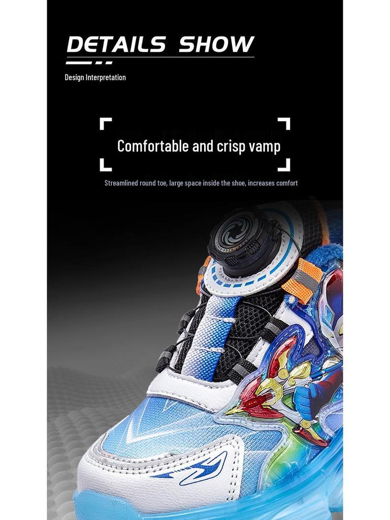 Boys' 2025 Winter Cartoon Sports Luminous Light-Up Shoes: Warm, Anti-Slip, Plus Velvet