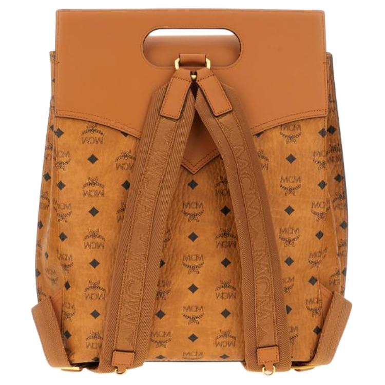MCM Visetos Leder-Klappenrucksack mit goldener Hardware & V-förmigem Detail für den täglichen Gebrauch & Reisen