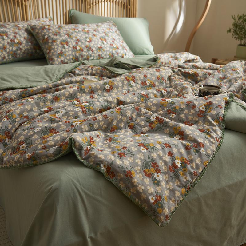 1Pc Garden Floral Pattern Summer Quilt High Quality 100% Cotton Skin-friendly Breathable Blanket Air Conditioning Quilted Quilt