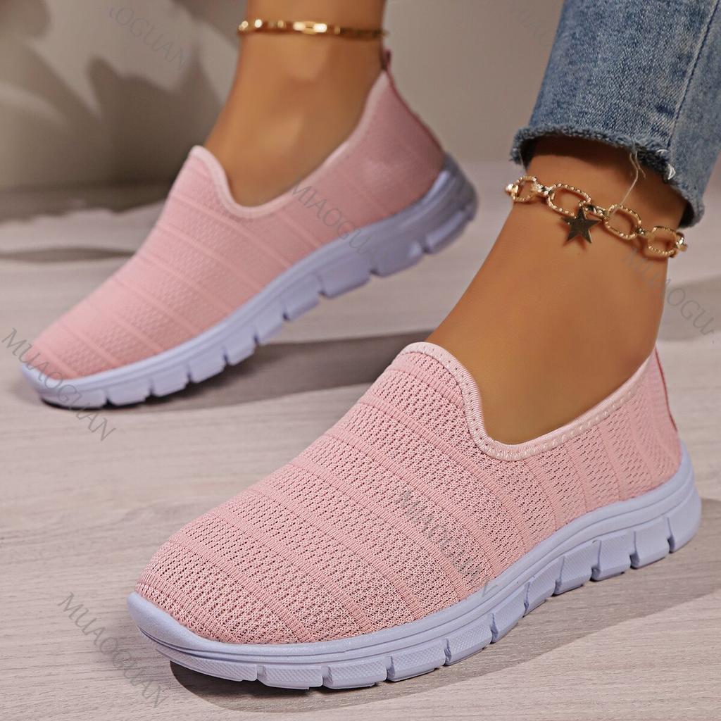 Summer Sneakers Slip on Flat Shoes Women's Fashion Casual Loafers Walking Shoe Outdoor Mesh Breathable Soft Soled Vulcanize Shoe