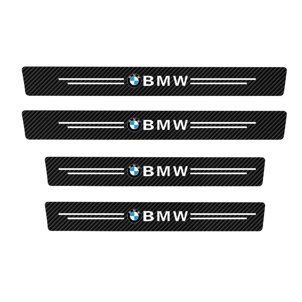 4P/Set Car Stickers Carbon Fiber Decal For BMW M M3 M5 E90 E91 E60 F10 F30 Door Sill Scuff Plate Covers Car Threshold Decor Trim