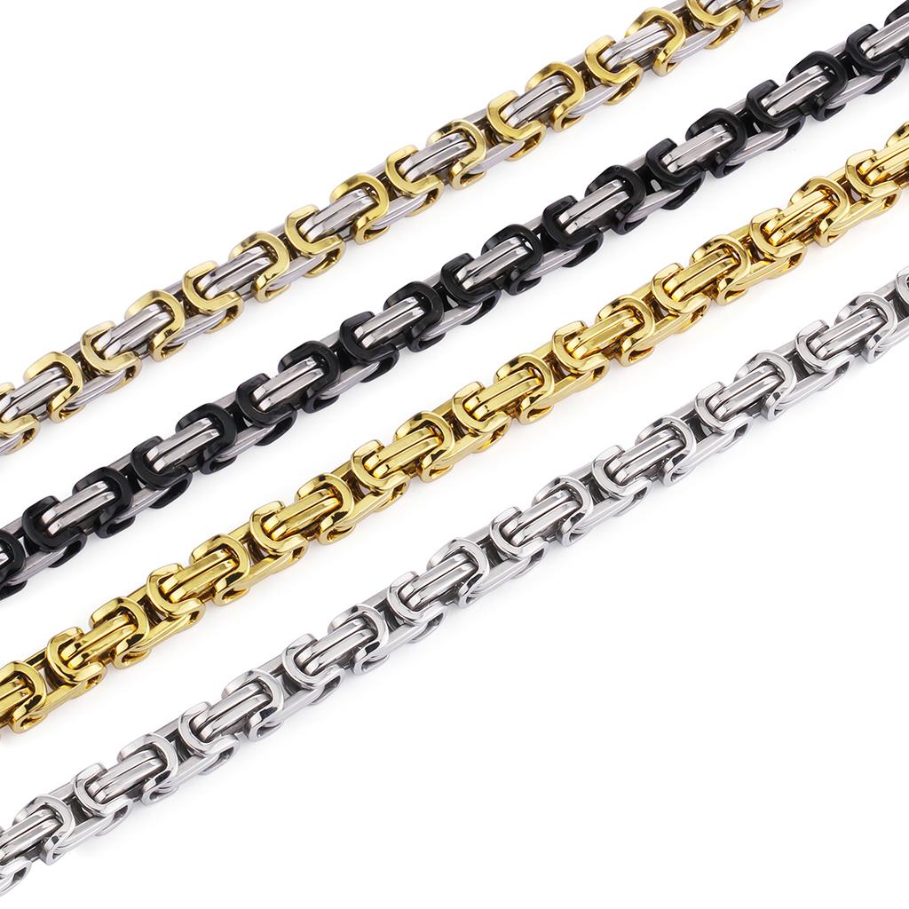 HipHop Chain Box Byzantine Stainless Steel Chain Necklace Men Jewelry Erkek Kolye Strong Heavy Long 55-90cm Chains NZ022