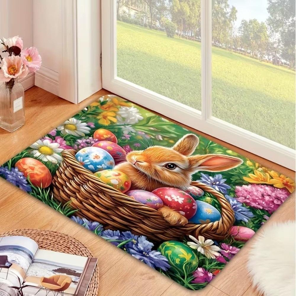 Stain-resistant Cartoon Easter Bunny Door Mat Egg Flower Soft Rabbit Floor Mat Quick Dry Convenient Anti Slip Mat Wet Areas