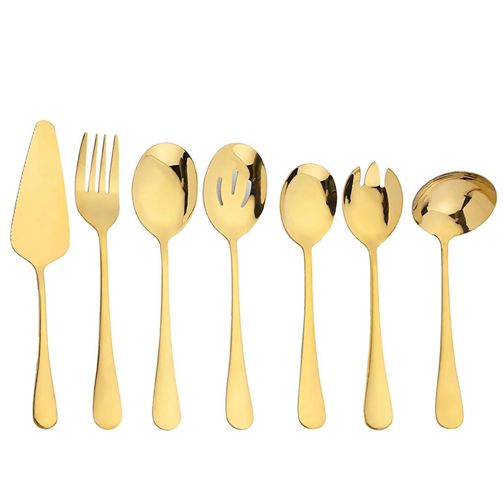 7Pcs Dinnerware Cutlery Set Stainless Steel Portable Kitchen Cake Shovel Service Fork Spoon Colander Spoon Salad Fork Tableware