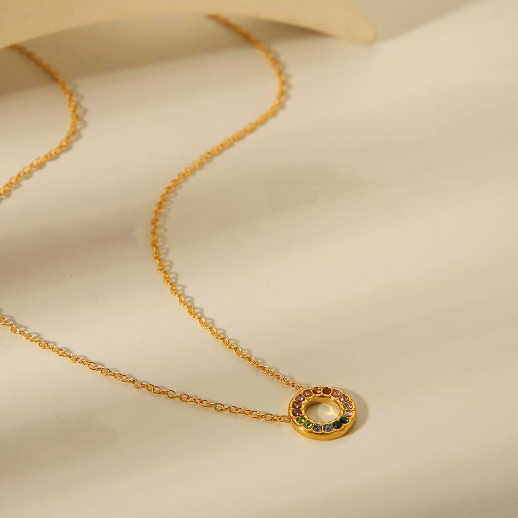 Fashion Titanium Steel Necklace with Multicolor Zircon Inlay Elegant High-End Necklace