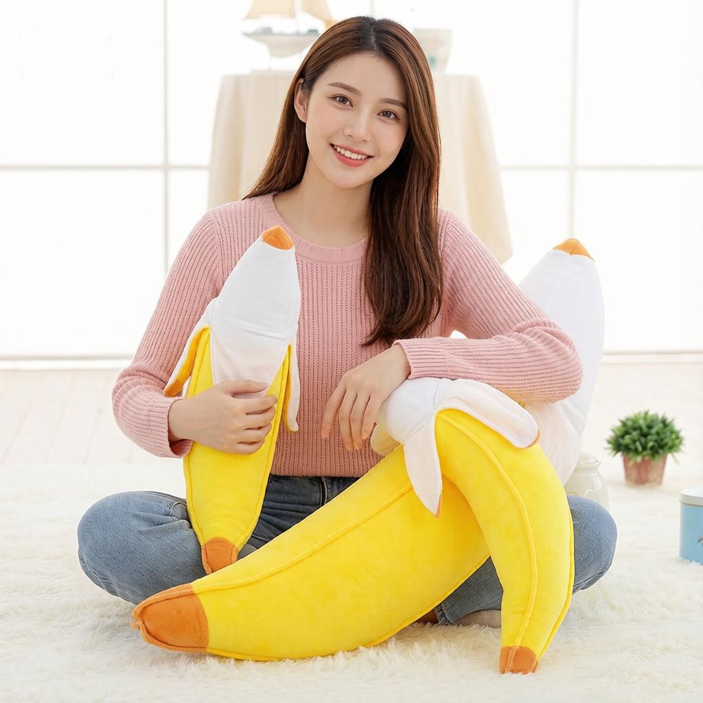 5070Cm Half Peeled Yellow Banana Plush Pillow Stuffed Soft Fruit Cushion Leg Body Support Sleeping Bolster Plushie Gift