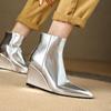 Módní klínkové dámské kotníkové boty špičaté zlaté stříbrné podpatky krátké boty zip klínky taneční párty zimní boty dámské velká velikost 45 značka