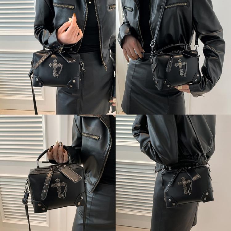 Women Shoulder Crossbody Bag Gothic Skull Crosses PU Leather Top Handle Handbag