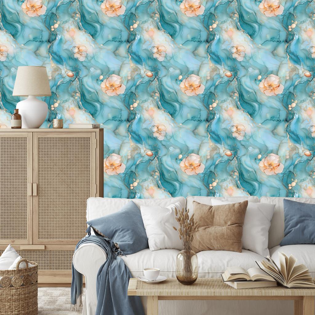 Wallpaper Ink turquoise and light gray, turquoise background 50x1000