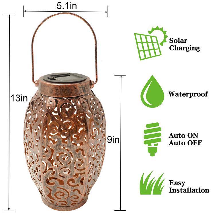 

Кованое железо, солнечные садовые подвесные фонари - уличный полый проектор для газона и дворового искусства