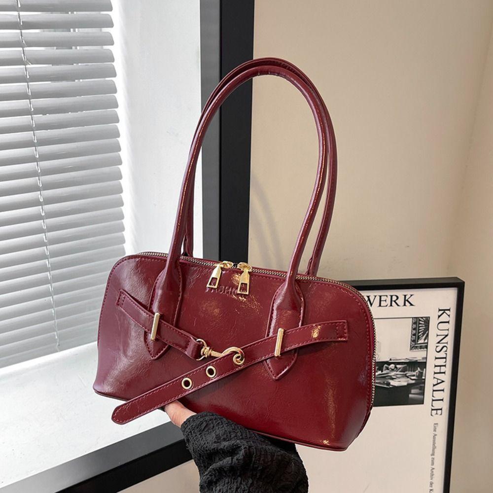 Korean Style Retro Shoulder Bag Solid Color Bowling Bag Fashionable Underarm Bag  Travel