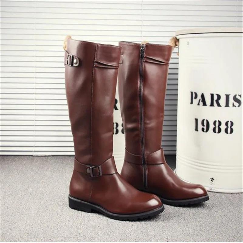 Fashion Leather Boots Fur High Top Casual Shoes Men Male Boots Over the Knee Botas Brand Motorcycle Boots