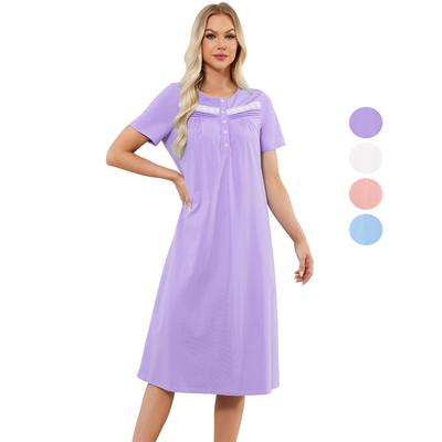 Women’s Nightgowns Cotton Square Neck Short Sleeves Sleepshirts Comfy Casual Summer Autumn Pajamas Lounge Wear Home Clothes