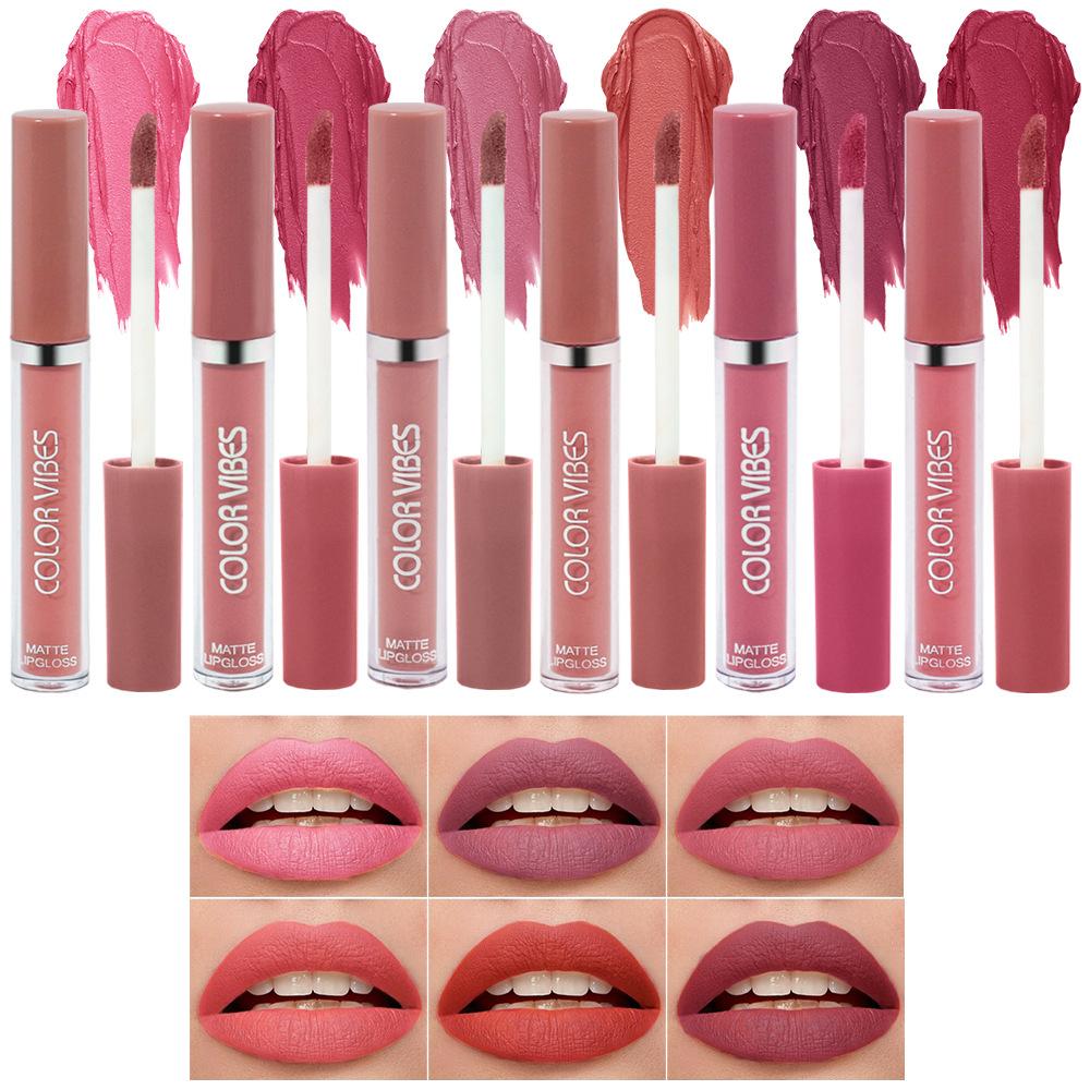 6-color Matte Lip Gloss Set Non-stick Cup Lip Glaze Fixed Lipstick Nude Lip Gloss Waterproof Gift Set