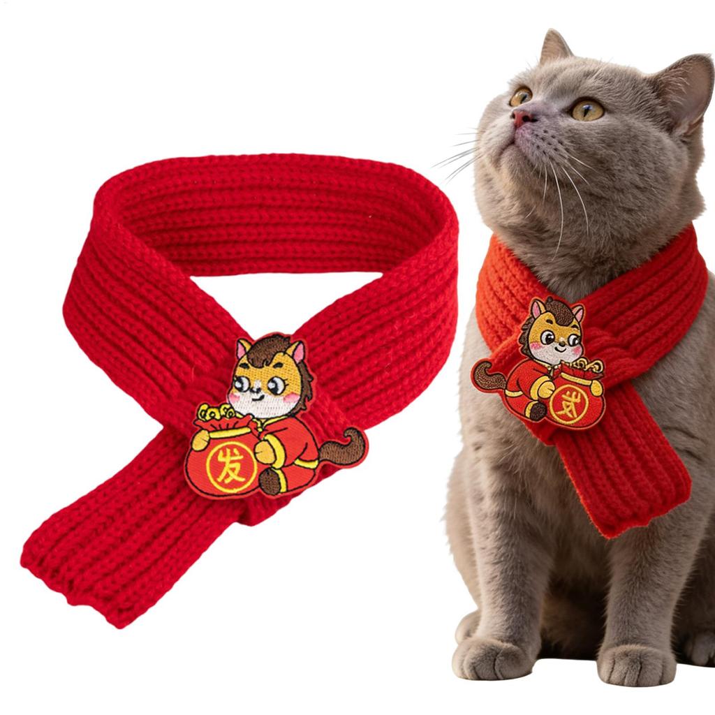 2026 Year Of The Horse Scarf for Cat New Year Cat Scarf Winter Warm Pet Neck Accessories Red Chinese Warm Knitted Photo Props