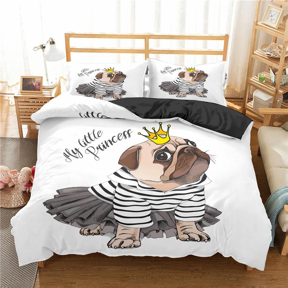 Dog Print Bedding Set Pug Retriever Corgi Dog Duvet Cover Microfiber Cute Pet Animal Queen Quilt Cover for Girls Boys Kids Room