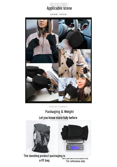 In-Stock Autumn/Winter Fingerless Fleece-Lined Windproof Flip-Top Warm Gloves