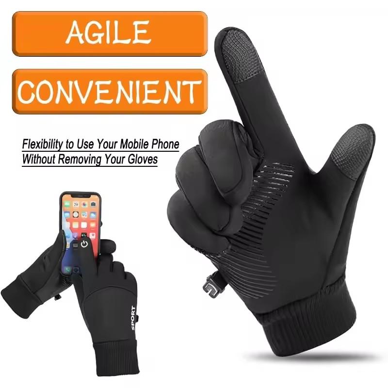 Schwarze Winter Fleece Handschuhe Vollfinger Wasserdicht Touchscreen Radfahren Outdoor Sport Laufen Motorrad Ski Warm