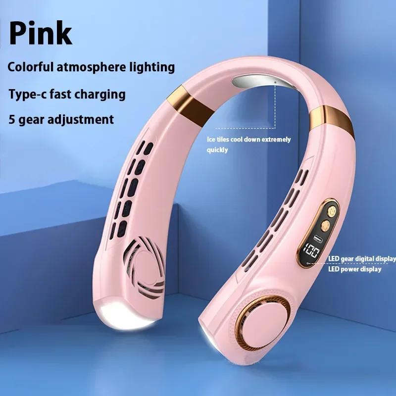 Ventilatore da collo ricaricabile 5 velocità Portatile Display digitale 4000mAh Ricaricabile Senza pale Ventilatore elettrico Condizionatore d'aria Per Sport