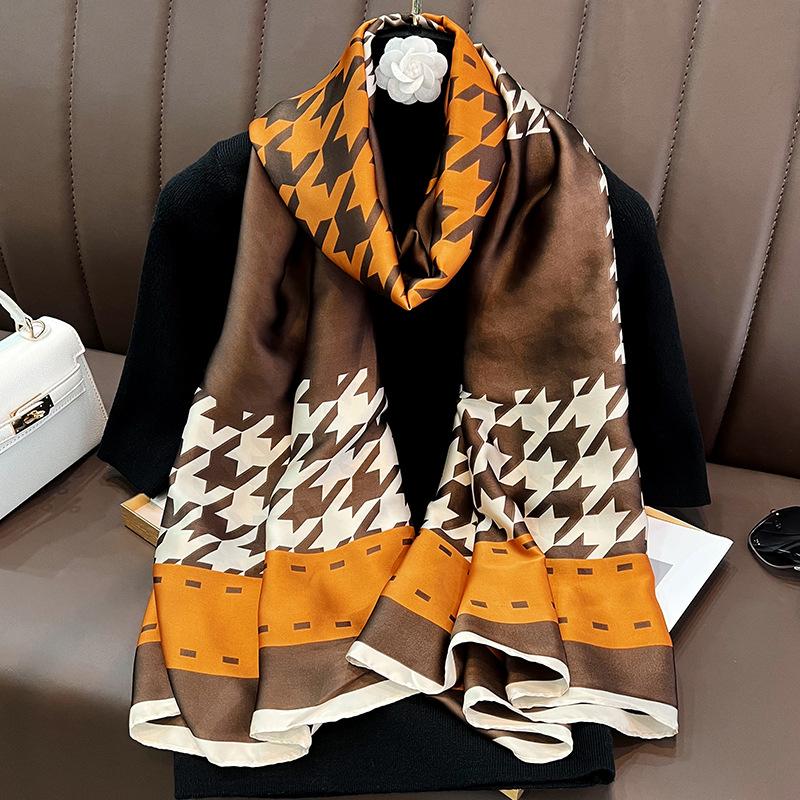 

Silk scarf women s spring and autumn new classic houndstooth fashion brocade large scarf sunscreen scarf decoration with shawl 180cm