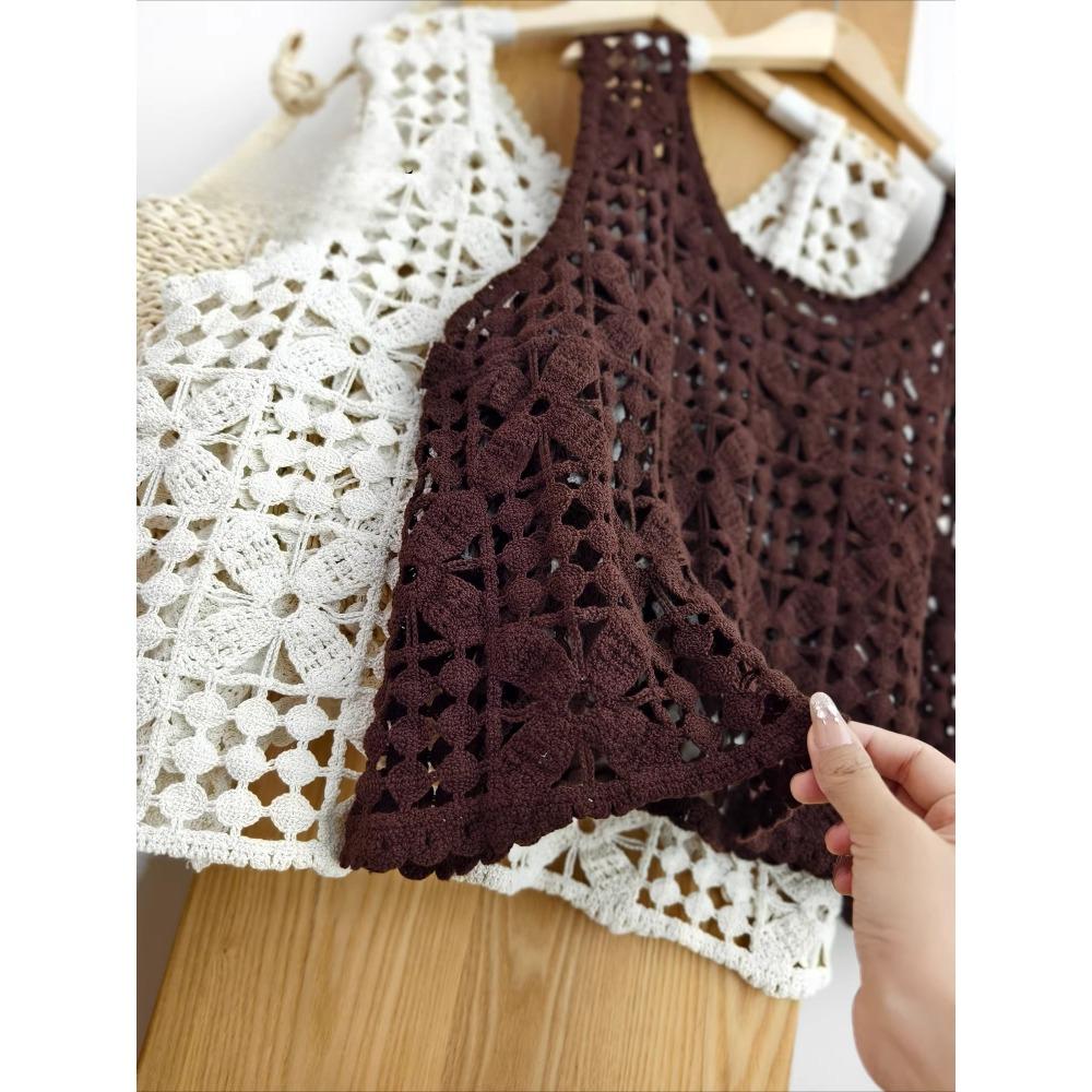 DIMANAF 2026 T-Shirt Women Knitting Lace Vest O-Neck Hollow Summer Style Basic Tops Tees Loose Clothing