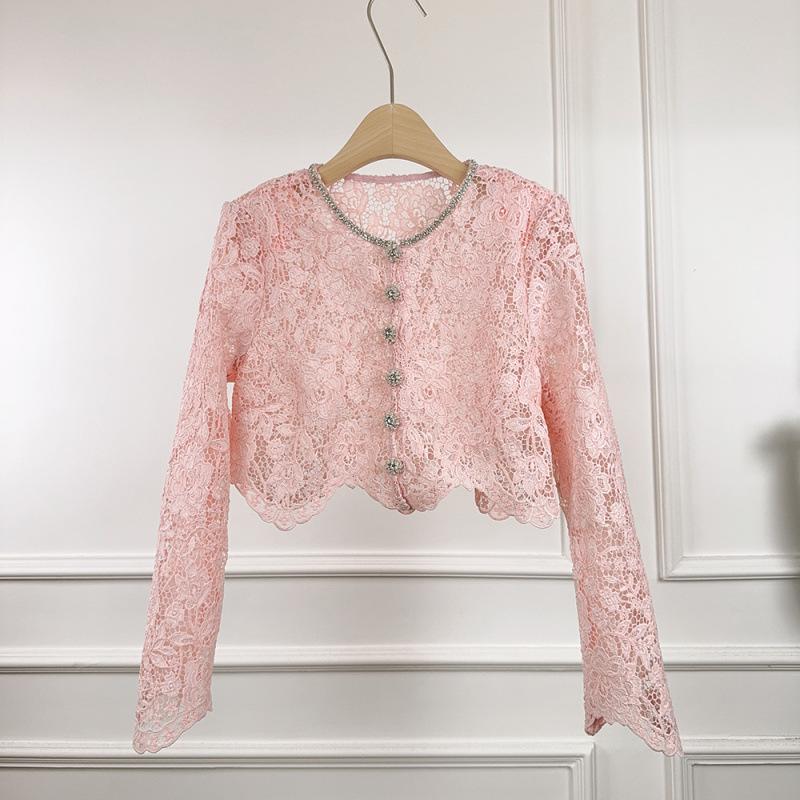 2026 Elegant 3D Floral Lace Round Neck Short Jacket Large белый