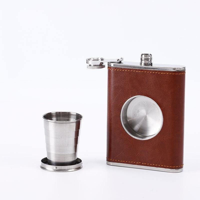 8oz Portable 304 Food Grade SS Flagon Whiskey Vodka Wine Pot Hip Flask with Foldable Cup Set Alcohol Drinking Pocket Bottle
