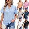 Spring Summer Jacquard V-neck Short Sleeved Loose T-shirt Top for Women's Clothing