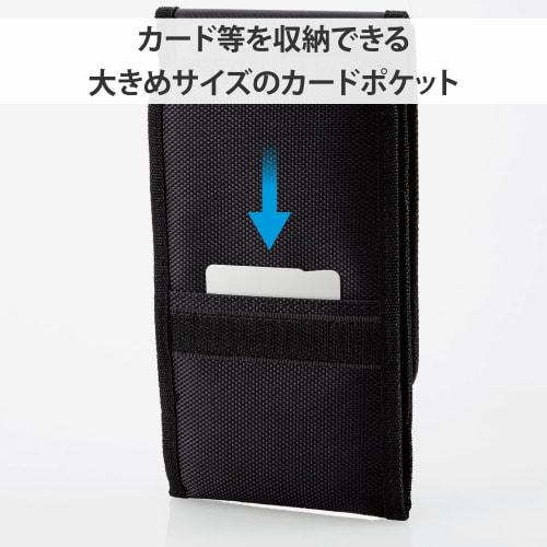 ELECOM Smartphone Pouch, Holds 1 Device, L Size, 3 Way (Waist Belt Loop, Shoulder Belt Loop, Carabiner Hook), Front Pocket, Card Pocket, Black [Verifi