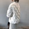 2025 Winter Women's Short Quilted Puffer Jacket, Diamond Pattern Collarless Down Cotton Coat
