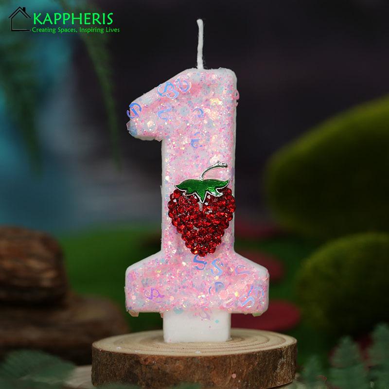 Original Birthday Number Candles Sparkling Strawberry Candle 2 Years for Cake Topper Decoration Pink Pure Bee Honey Candles for daily use