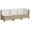Garden Sofa with Cushions 3 Seater Beige Poly Rattan