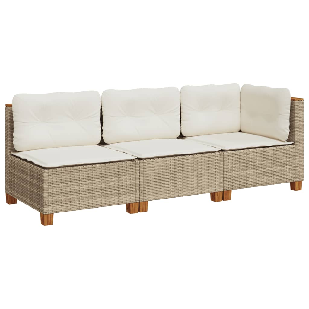 Garden Sofa with Cushions 3 Seater Beige Poly Rattan