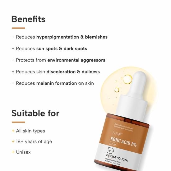 DERMATOUCH Kojic Acid Serum 2%| Best For Hyperpigmentation & Uneven Skin Tone | For Both Men & Women