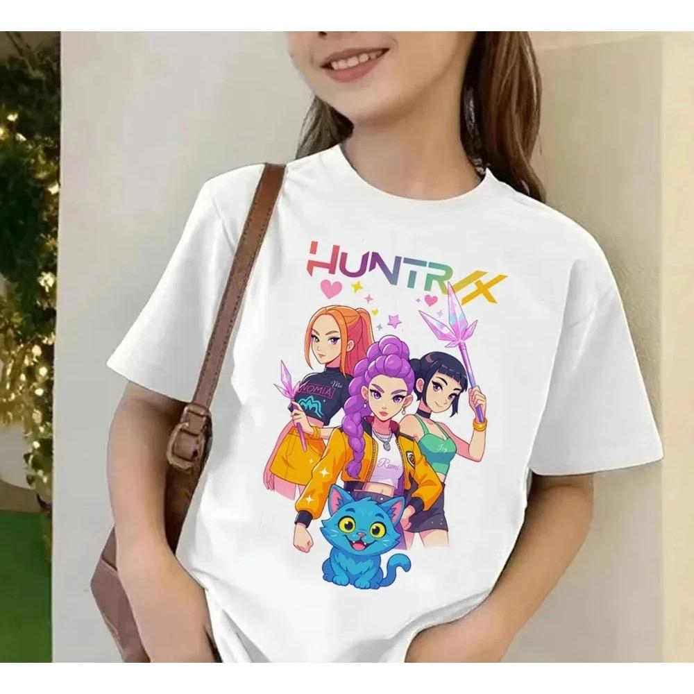 2025 Movie KPop Demon Hunters T-shirt Summer Short Sleeve T-shirt Tee for Children Casual Loose Girl Boy Graphic Printed Tops