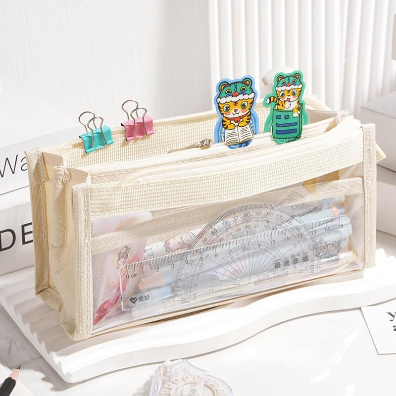 Minimalist Transparent Pencil Case Large Capacity Multi-Layer Classification Storage Pencil Bag Student Stationery Organizer Bag