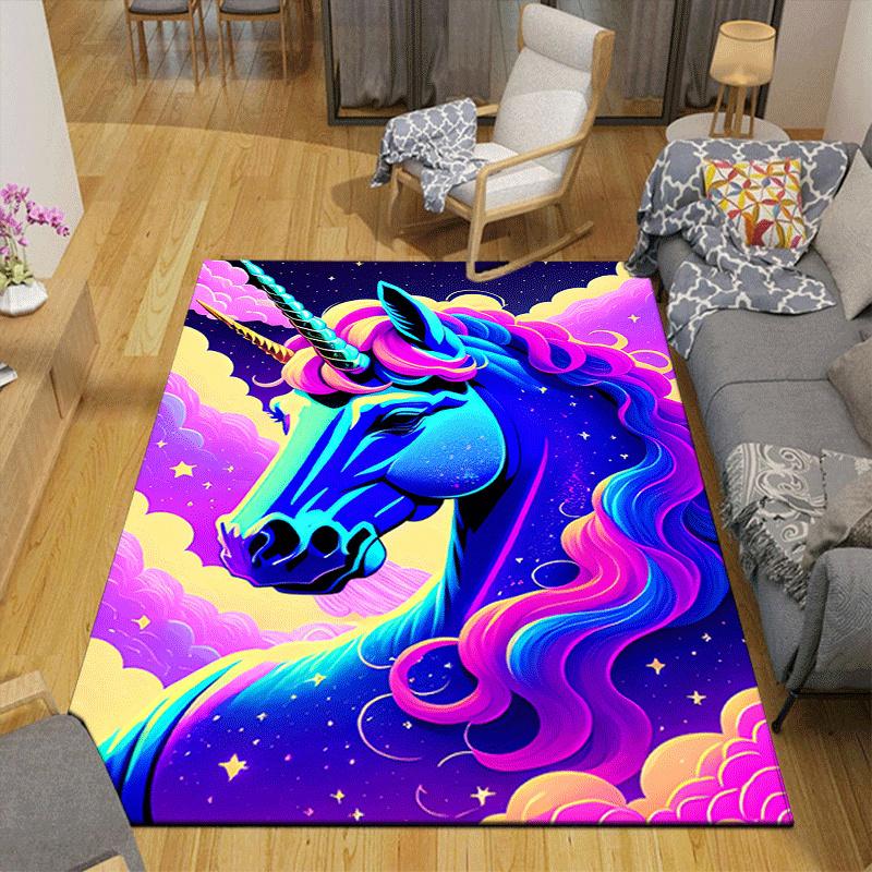 1pc Star Unicorn Print Design Area Rug - Soft, Anti-Slip, and Durable Gaming Room Decor for Bedroom