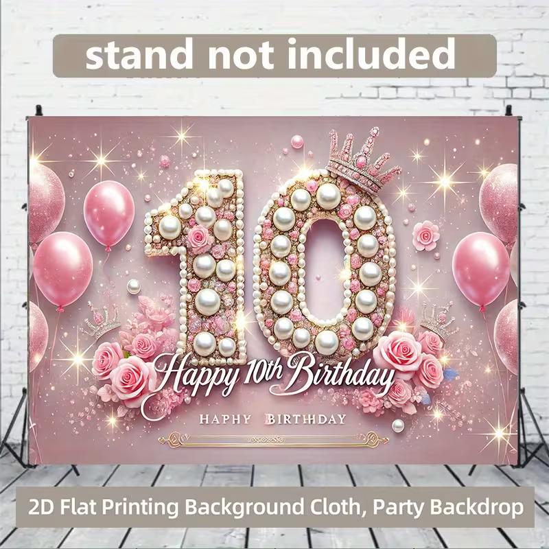 2D 10th Birthday Crown Backdrop Banner for Princess Themed Party Supplies