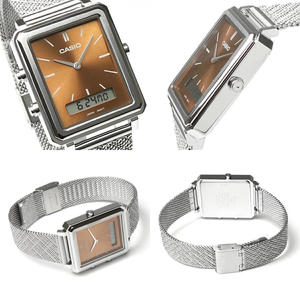 CASIO Standard Watch Simple Business Watch with Mesh and Stainless Steel Japanese Thin and Unisex Analog-Digital MTP-B205-5 Orange-Brown,