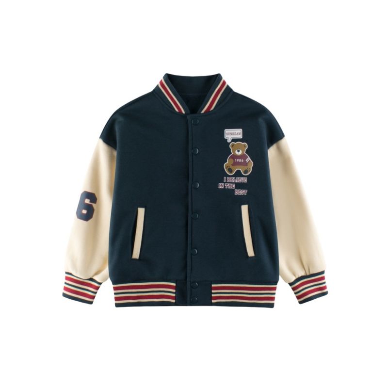 Autumn and Winter Children's Fleece-Lined Sweater Boys' Baseball Jacket Outwear Girl Bear Long Sleeves Children's Fleece Clothes