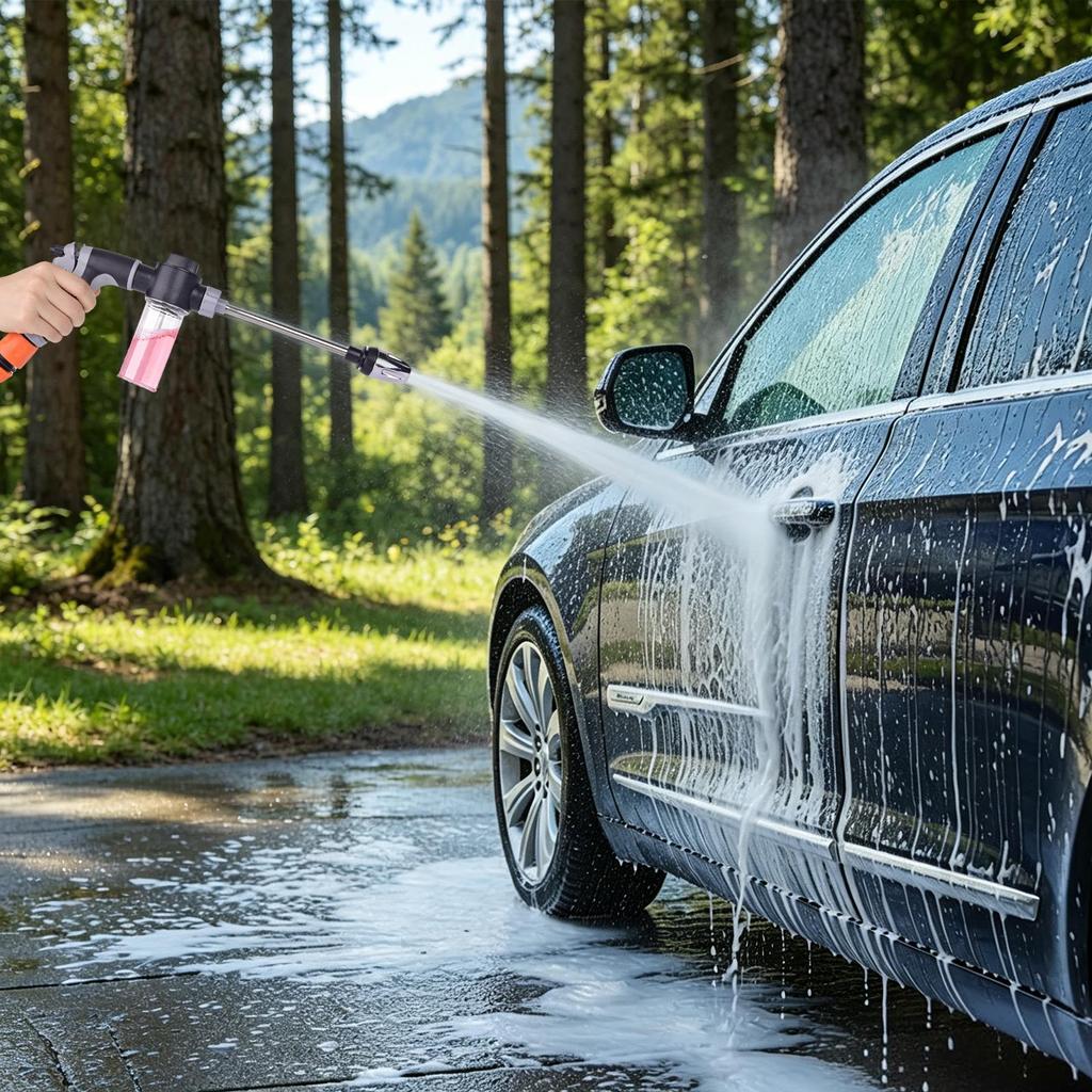 Pistola a Lancia Idropulitrice Pistola Pulitrice Portatile con Dosatore Sapone 3 Modalità di Spruzzo Ugello Regolabile per Tubo da Giardino, Lavaggio Auto